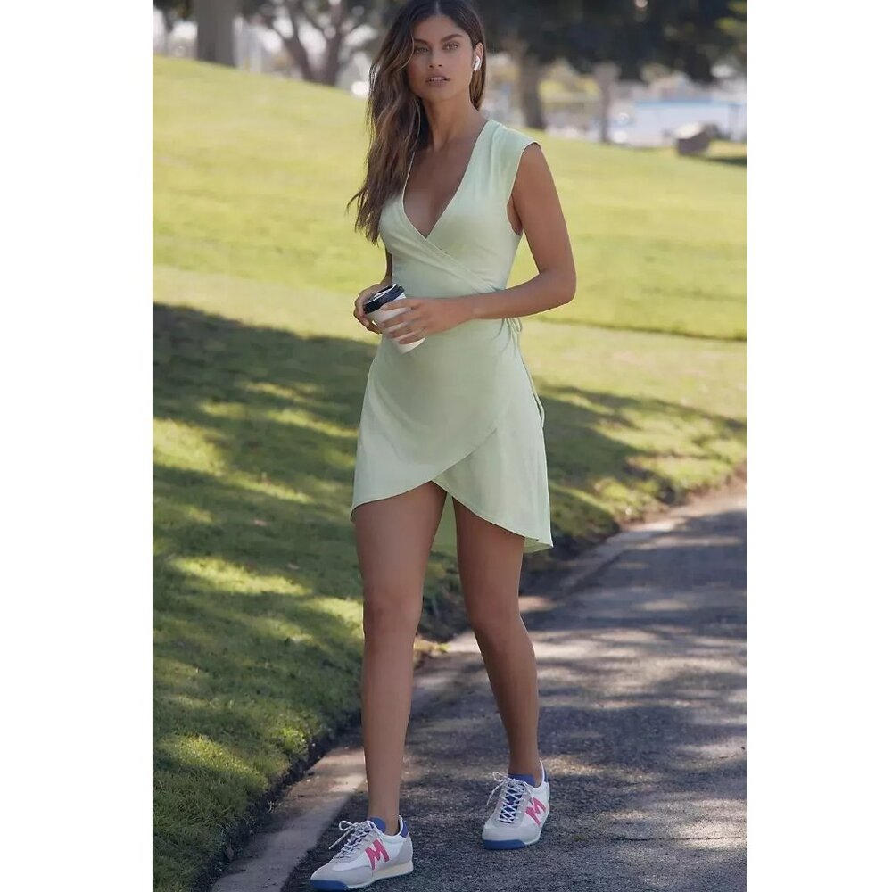 Daily Practice by Anthropologie Montauk V-Neck Mini Dress Wrap Lime XS